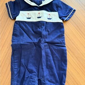 Janie and Jack Layette Navy and White Sailboat Romper